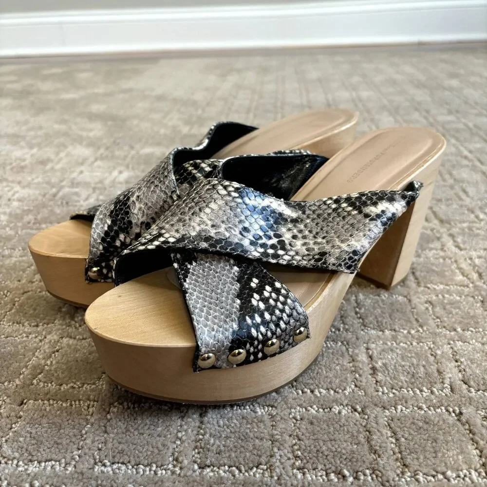 Diane von Furstenberg Snake Print Wooden Platform Sandal Womens 8M Italy Y2K New